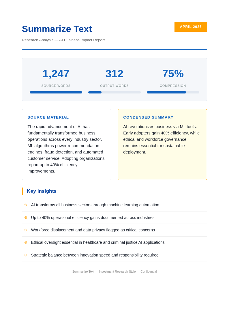 Investment research summarize text
